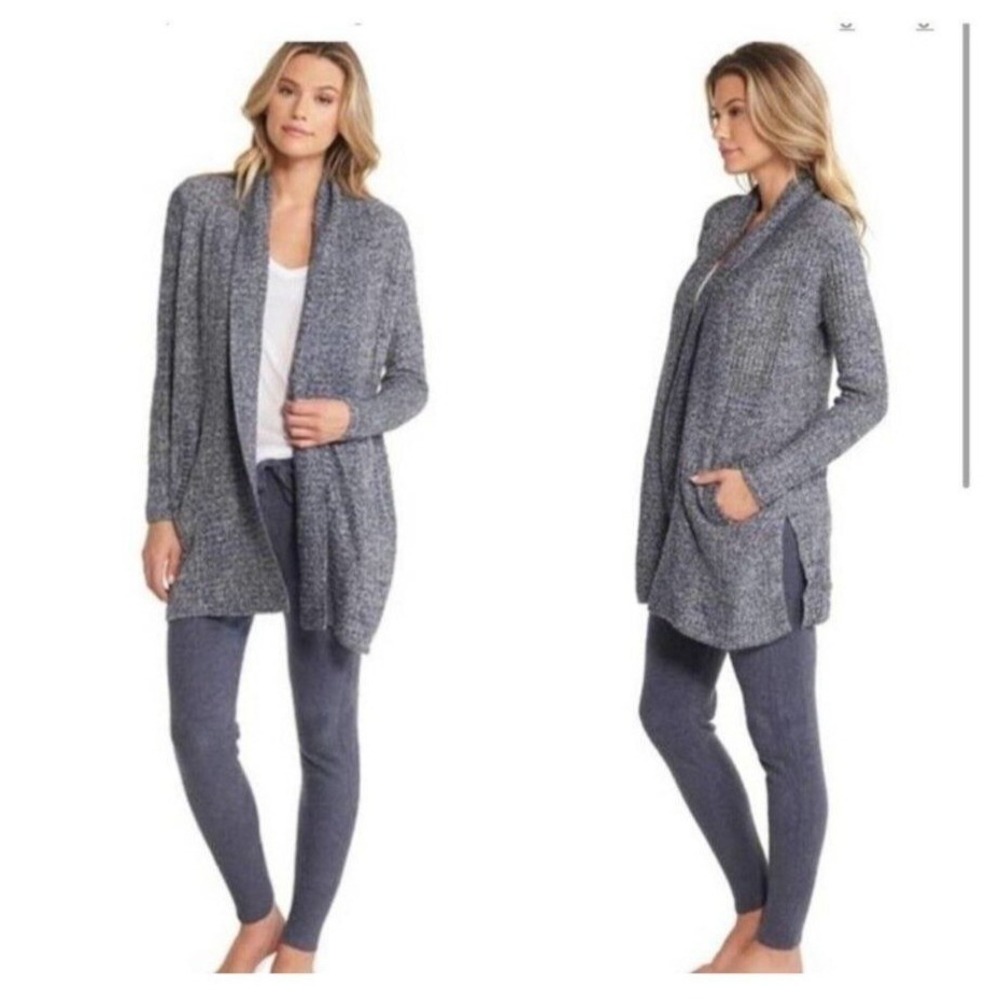 Barefoot Dreams Sweater Womens XL Blue Knit Cardigan Open Front Pockets